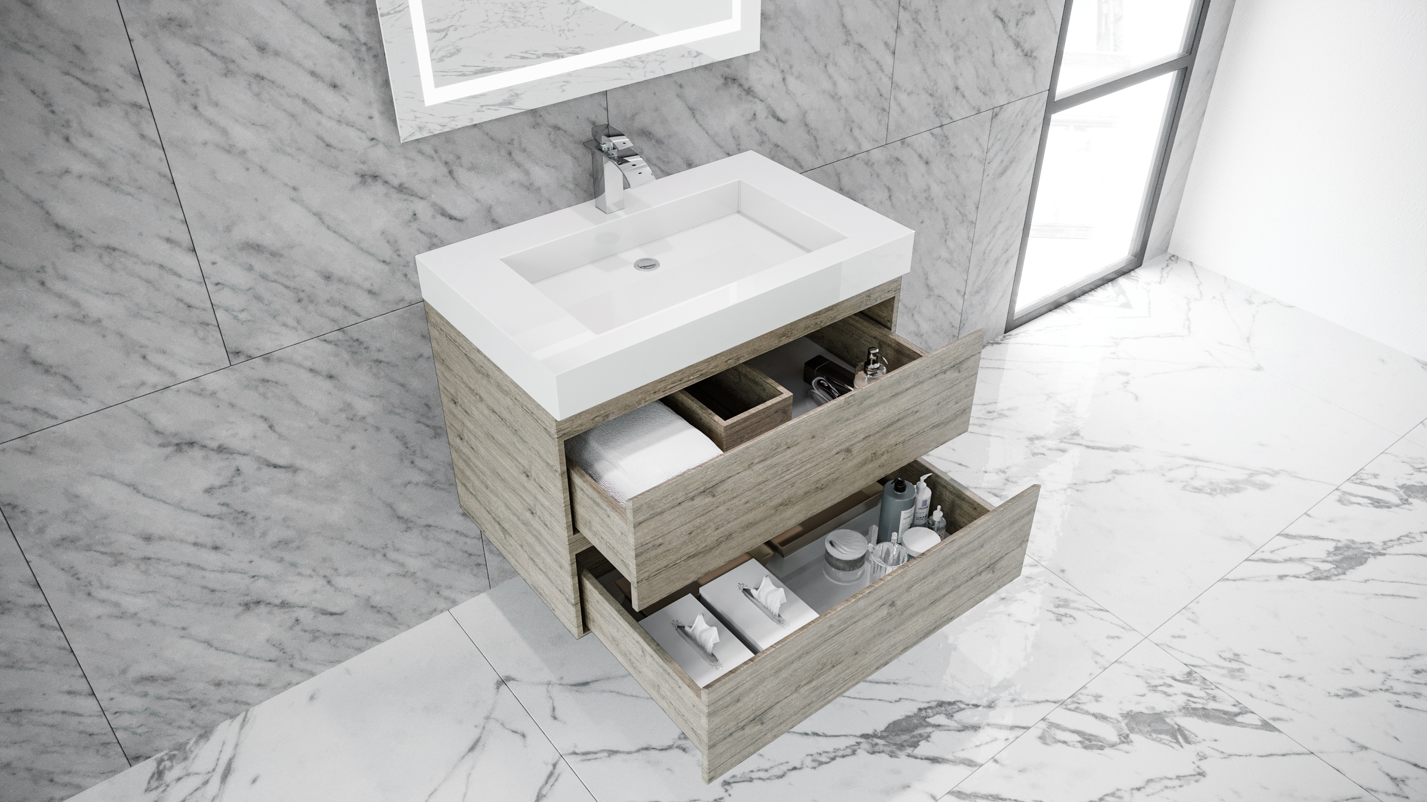 Queen 30" Full Rustic Gray Wall Mount Single Sink Modern Bathroom Vanity