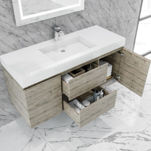 Queen 48" Full Rustic Gray Wall Mount Single Sink Modern Bathroom Vanity