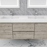 Queen 60" Full Rustic Gray Wall Mount Double Sink Modern Bathroom Vanity