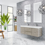 Queen 60" Full Rustic Gray Wall Mount Double Sink Modern Bathroom Vanity