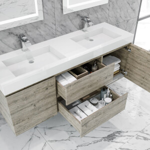 Queen 60" Full Rustic Gray Wall Mount Double Sink Modern Bathroom Vanity