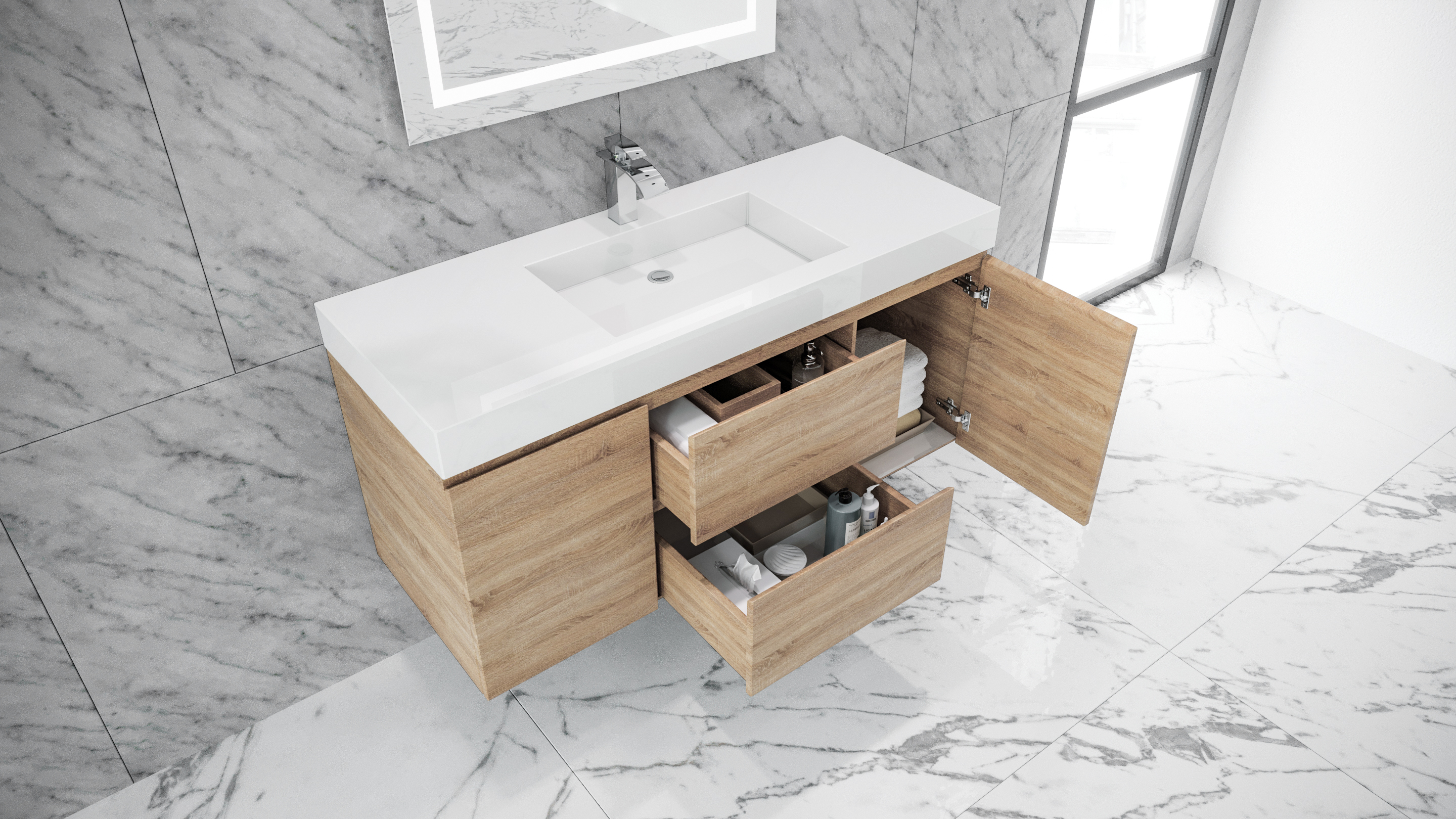 Queen 48 Full Sonoma Wall Mount Single Sink Modern Bathroom Vanity