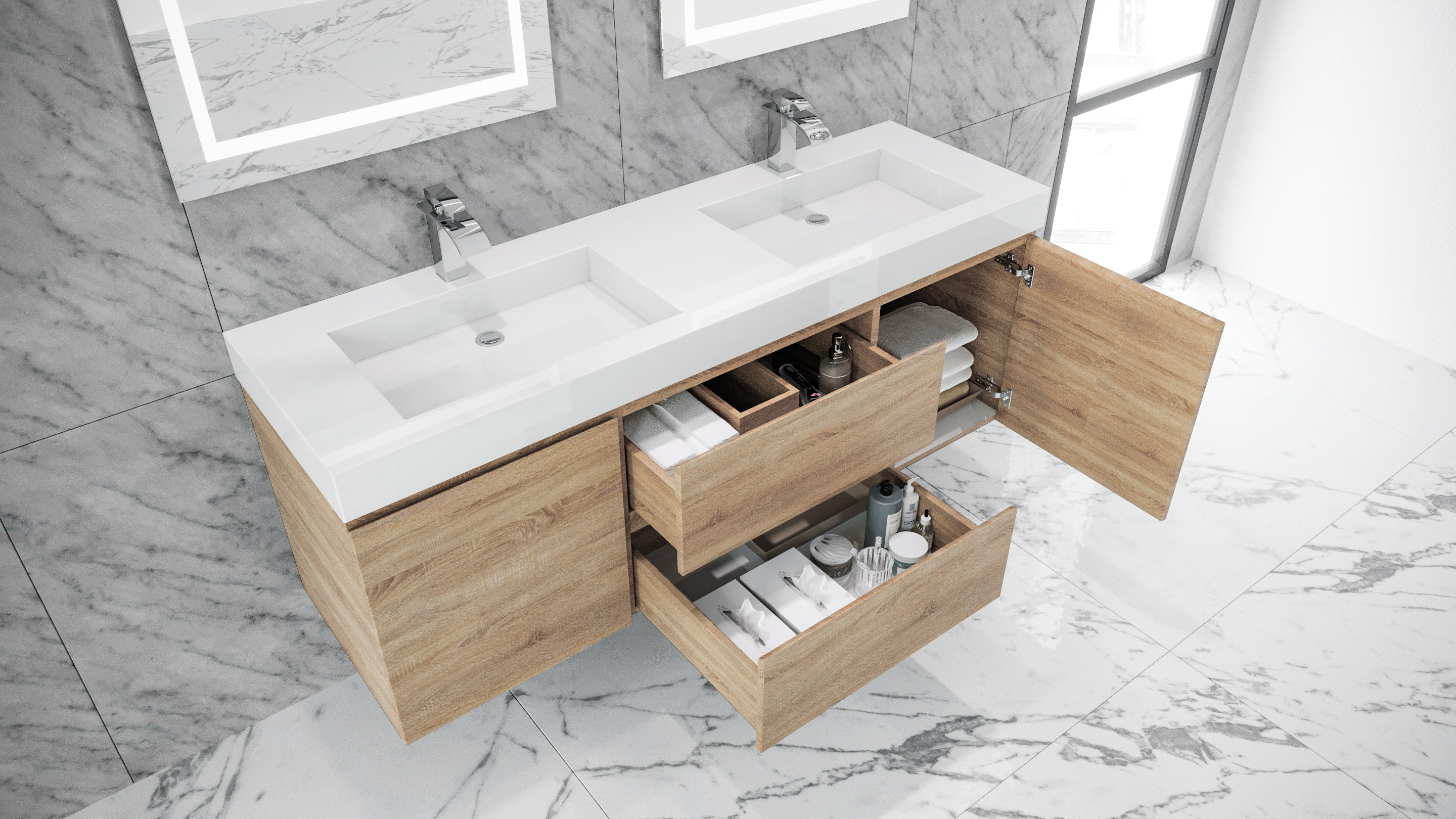 Queen 60 Full Sonoma Wall Mount Double Sink Modern Bathroom Vanity