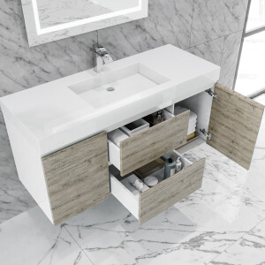 Queen 48" Rustic Gray White Wall Mount Single Sink Modern Bathroom Vanity