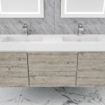 Queen 60" Rustic Gray White Wall Mount Double Sink Modern Bathroom Vanity