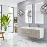 Queen 60" Rustic Gray White Wall Mount Double Sink Modern Bathroom Vanity