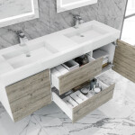 Queen 60" Rustic Gray White Wall Mount Double Sink Modern Bathroom Vanity