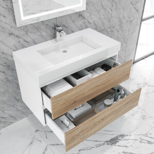Queen 36" Sonoma White Wall Mount Single Sink Modern Bathroom Vanity