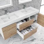 Queen 60" Sonoma White Wall Mount Double Sink Modern Bathroom Vanity