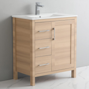 30" Vanity with Legs, Three Right Drawers and One Door, White Matte