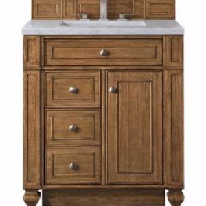 Bristol 30IN Single Vanity Saddle Brown w/ 3 CM Carrara Marble Top