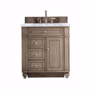 Bristol 30IN Single Vanity Whitewashed Walnut w/ 3 CM Carrara Marble Top