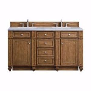 Bristol 60IN Double Vanity Saddle Brown w/ 3 CM Eternal Jasmine Pearl Silestone Top