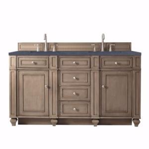 Bristol 60IN Double Vanity Whitewashed Walnut w/ 3 CM Charcoal Soapstone Silestone Top