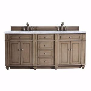 Bristol 72IN Double Vanity Whitewashed Walnut w/ 3 CM Carrara Marble Top