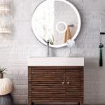 Linear 36IN Single Vanity Mid-Century Walnut w/ Glossy White Composite Stone Top