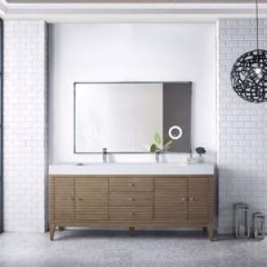 Linear 72IN Double Vanity Whitewashed Walnut w/ Glossy White Composite Stone Top