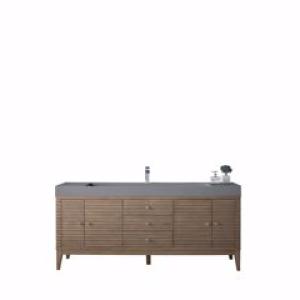 Linear 72IN Single Vanity Whitewashed Walnut w/ Dusk Grey Glossy Composite Stone Top