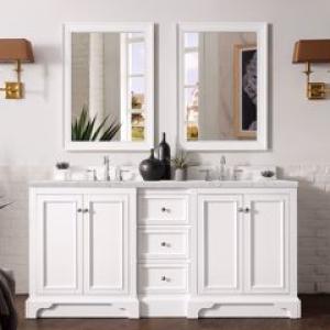 De Soto 72IN Double Vanity Bright White w/ 3 CM Eternal Jasmine Pearl Silestone Top