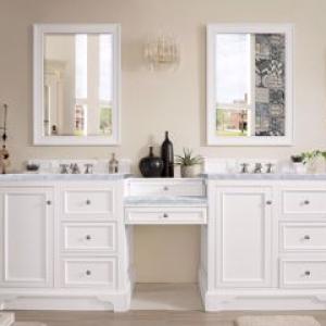 De Soto 94IN Double Vanity Set Bright White w/ 3 CM Carrara Marble Top