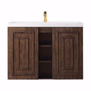 Alicante 39.5IN Single Vanity Mid-Century Acacia w/ White Glossy Composite Stone Top