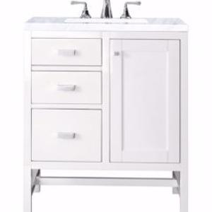 Addison 30IN Single Vanity Glossy White w/ 3 CM Carrara White Top