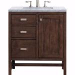 Addison 30IN Single Vanity Mid-Century Acacia w/ 3 CM Carrara White Top