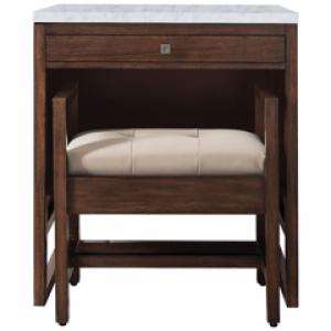 Athens 30IN Countertop Unit (makeup counter) Mid Century Acacia w/ 3 CM Carrara Marble Top