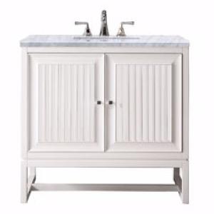 Athens 36IN Single Vanity Glossy White w/ 3 CM Carrara White Top