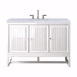 Athens 48IN Single Vanity Glossy White w/ 3 CM Carrara White Top