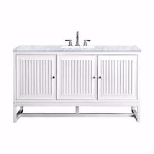 Athens 60IN Single Vanity Glossy White w/ 3 CM Carrara White Top