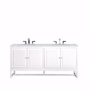 Athens 72IN Double Vanity Glossy White w/ 3 CM Carrara White Top