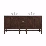 Addison 72IN Double Vanity Mid-Century Acacia w/ 3 CM Carrara White Top
