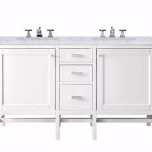Addison 60IN Double Vanity Glossy White w/ 3 CM Carrara White Top