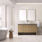 Hudson 60IN Double Vanity Light Natural Oak w/ 3 CM Charcoal Soapstone Top