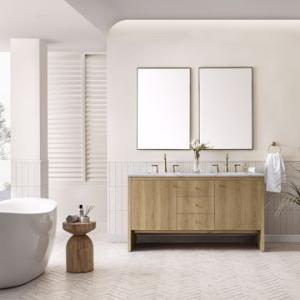 Hudson 60IN Double Vanity Light Natural Oak w/ 3 CM Ethereal Noctis Top