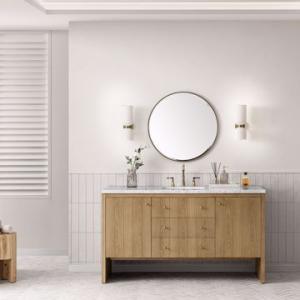 Hudson 60IN Single Vanity Light Natural Oak w/ 3 CM Eternal Jasmine Pearl Top