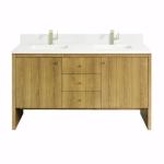 Hudson 60IN Double Vanity Light Natural Oak w/ Single Hole 3 CM White Zeus Top & Backsplash