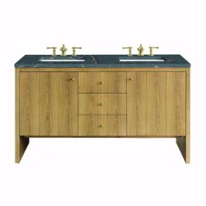 Hudson 60IN Double Vanity Light Natural Oak w/ 3 CM Parisien Bleu Top