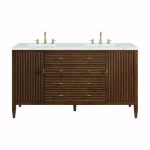 Myrrin 60IN Double Vanity Mid Century Walnut w/ 3 CM Ethereal Noctis Silestone Top