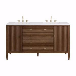 Myrrin 60IN Double Vanity Mid Century Walnut w/ 3 CM White Zeus Silestone Top