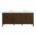 Myrrin 72IN Double Vanity Mid Century Walnut w/ 3 CM Carrara White Marble Top