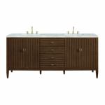 Myrrin 72IN Double Vanity Mid Century Walnut w/ 3 CM Victorian Silver Silestone Top