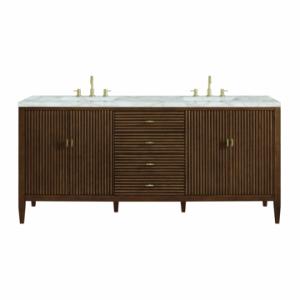 Myrrin 72IN Double Vanity Mid Century Walnut w/ 3 CM Victorian Silver Silestone Top
