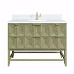 Emmeline 48IN Single Vanity Pebble Oak w/ Single Hole 3 CM White Zeus Silestone Top & Backsplash