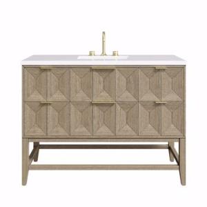 Emmeline 48IN Single Vanity Pebble Oak w/ 3 CM White Zeus Silestone Top