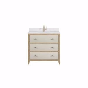 Celeste 36IN Single Vanity Sunwashed Oak with Embossed Shagreen w/ Single Hole 3 CM White Zeus Silestone Top & Backsplash