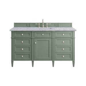 Brittany 60IN Single Vanity Smokey Celadon w/ 3 CM Carrara Marble Top