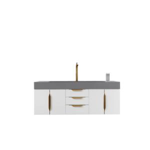 Mercer Island 72IN Single Vanity Glossy White Radiant Gold w/ Dusk Grey Glossy Composite Stone Top