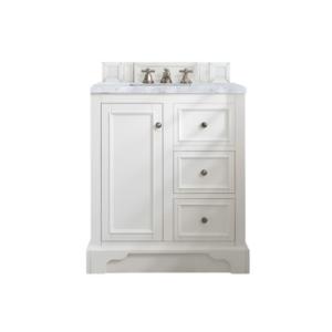 De Soto 30IN Single Vanity Bright White w/ 3 CM Carrara Marble Top